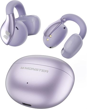 Monster AC225 Open-Ear Earbuds, ENC Mic, BT 6.0, 36H Playtime, Purple