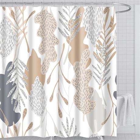 Rideau de douche tissu feuilles modernes imperméable 71x71 beige décoratif