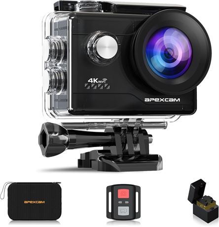 Caméra sport Apexcam 4K 20MP étanche 40M WiFi + 2 batteries