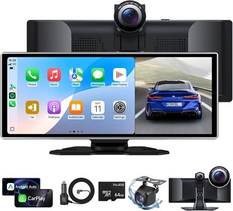 Écran tactile CarPlay/Android Auto sans fil 11,3", GPS, caméras 4K/1080p