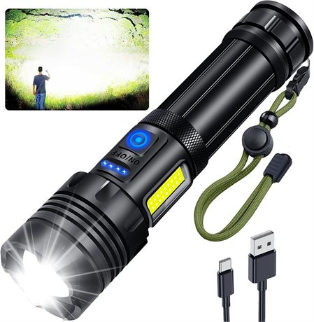 Torche rechargeable 990000 lumens, lampe tactique avec zoom, 7 modes, COB