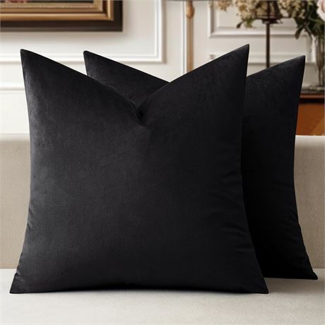 MIULEE Pack of 2 Halloween Velvet Throw Pillow Covers 20 x 20 in Black