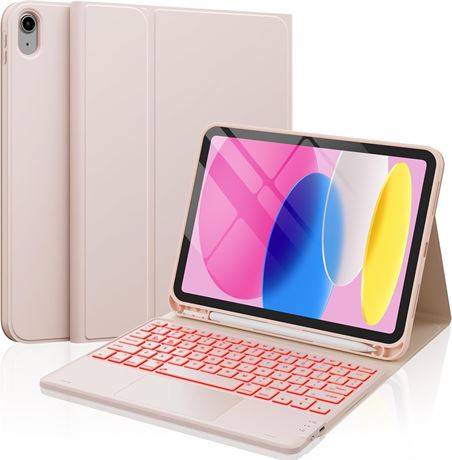 CHESONA iPad 10th Gen Case with Keyboard, 2 Bluetooth, Pale Pink