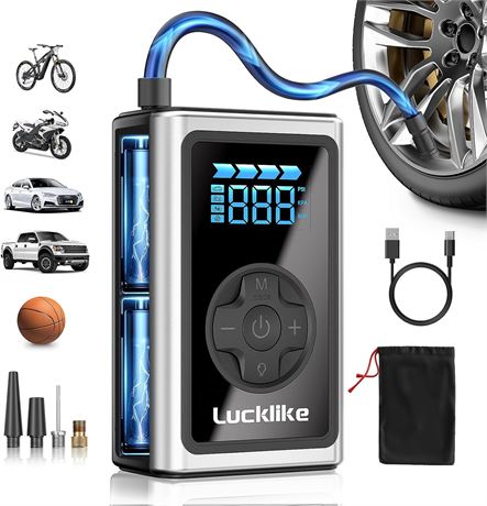 Gonfleur Portable Lucklike 150PSI Pompe Vélo Auto LED