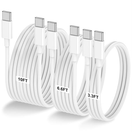 3-Pack 60W USB-C to USB-C Cable, Fast Charging, 3.3ft/6.6ft/10ft