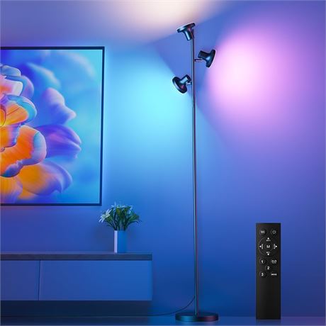 Lampadaire LED RVB 36W 3 têtes orientables télécommande