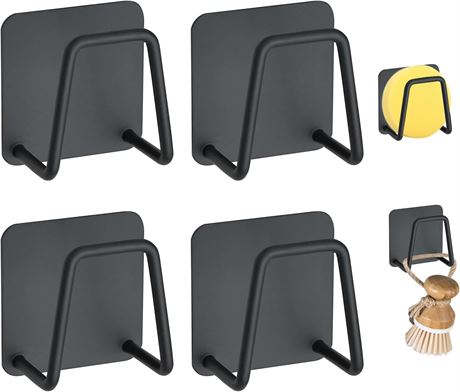 4Pcs Sponge Holder for Kitchen Sink - LIOUCBD SUS304 Steel Adhesive Caddy Black