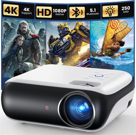 HAPPRUN 1080P Bluetooth Projector Full HD Outdoor Movie Projector