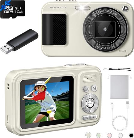 Appareil photo FHD 48 MP enfants 32 Go compact anti-shake