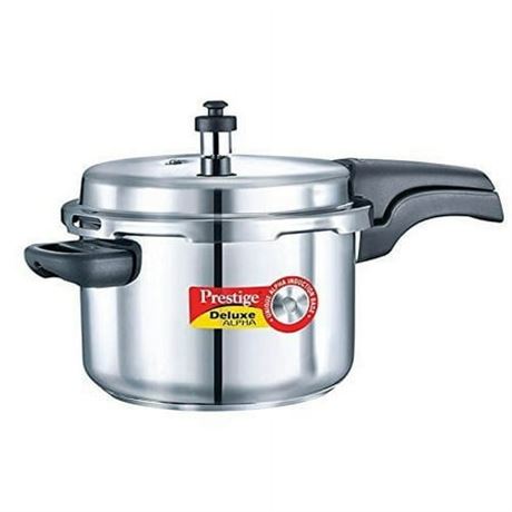 Prestige Alpha Deluxe 4L Induction Stainless Steel Pressure Cooker, Silver