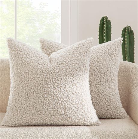 MIULEE Pack of 2 Faux Fur Throw Pillow Covers 18x18 Neutral Beige
