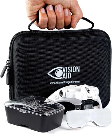 Vision Aid LED Magnifier, 5 Lenses, Headband Case   Hands-Free Mount