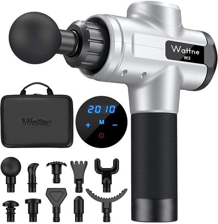WattneW2 Muscle Massage Gun Percussion Massager Cordless, 20 Speeds, Silver