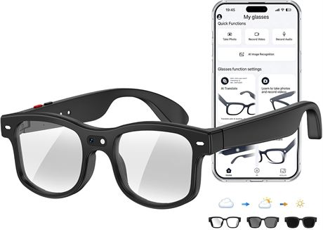 AI Smart Glasses with Camera, 8MP HD Video, Open-Ear Audio