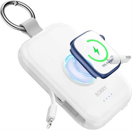 Batterie portable RORRY 5000mAh, câbles intégrés, Apple Watch/iPhone