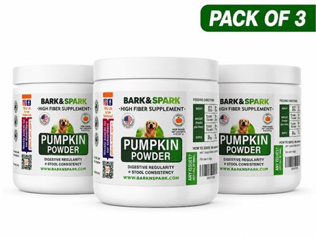 BARK&SPARK Pumpkin Powder for Dogs - 8oz Fiber Supplement & Stool Softener