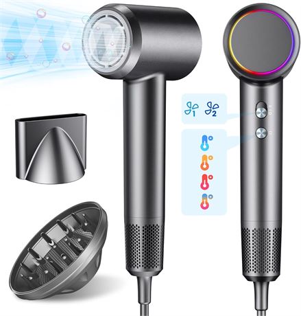 S che-cheveux avec diffuseur, 130k tr/min, 500 M d'ions, 4 temps/2 vitesses