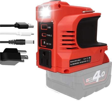 Milwaukee 18V 200W Power Inverter DC 18V to 110-120V with USB-C, USB, AC
