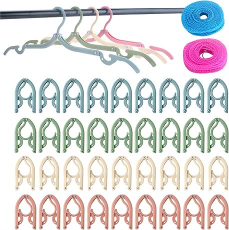 HOSTK 36Pcs Foldable Travel Hangers with Clotheslines, Portable & Compact