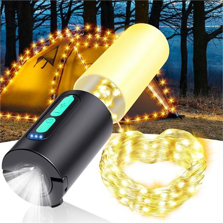 AUDLES 10M Camping String Lights with Lantern, 7 Modes, 4000mAh Charger, IPX6