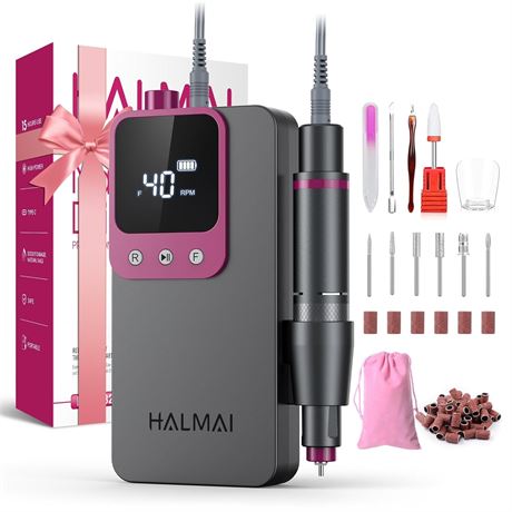Electric Nail Drill Pro, Portable Cordless Nail File 40000RPM HMC320 Dark Grey