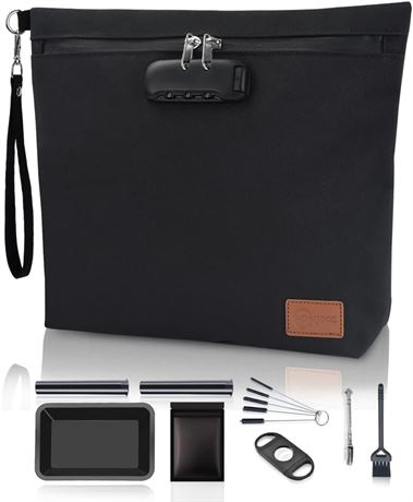 Egooz Smell-Proof Stash Bags with 7 Accessories, Lock Pouch, Stash Case, Black