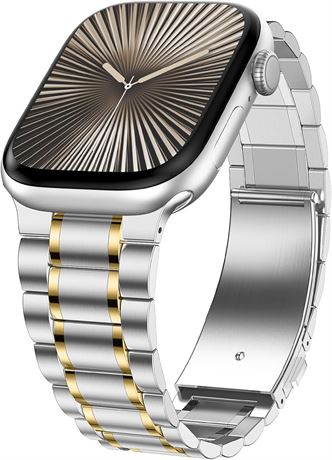 Stainless Steel Apple Watch Band 42/41/40/38mm Replacement, Silver/Gold