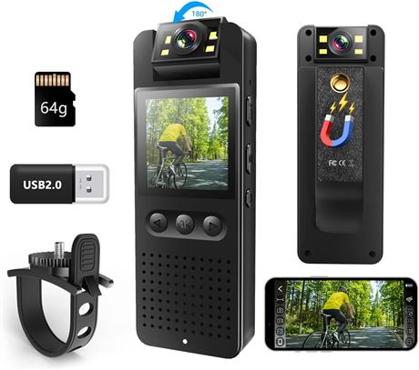 Mini cam ra, carte TF 64 Go, objectif 180 , support v lo.