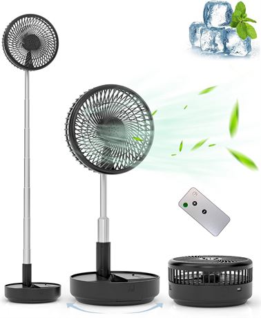 Primevolve Rechargeable Oscillating Fan with Remote, USB Powered, Black