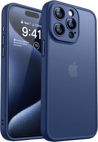CANSHN iPhone 15 Pro Case   Camera Protection, Translucent Matte, Deep Blue
