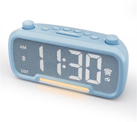 Bluetooth Alarm Clock Radio – LED Display, Night Light, Charger, Battery Backup