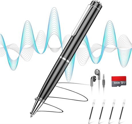 Digital Voice Recorder, Voice-Activated, Noise Reduction, 64GB, Playback