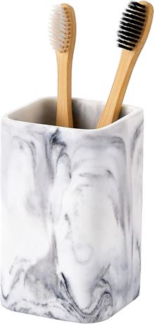ZCCZ Marble Resin Toothbrush Holder, Countertop Bathroom Organizer, White