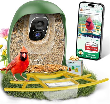 HIXX Smart Bird Feeder Camera with Solar Panel, AI Bird ID & Notifications