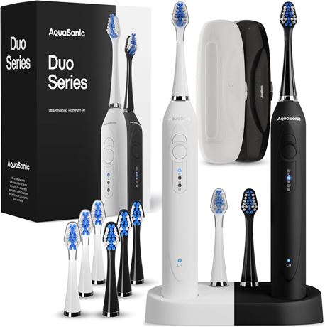 AquaSonic Duo Whitening Electric Toothbrush Set with 10 Brush Heads Cases