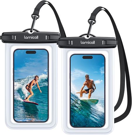 Lamicall Waterproof Phone Pouch Dry Bag with Lanyard - 2 Pack IPX8