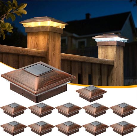 APONUO 12-Pack Fence Post Solar Lights 2 Modes Warm/Cool 4x4 Posts Copper