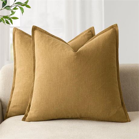 Foindtower Pack of 2 Solid Linen Throw Pillow Covers, 26 x 26, Honey Mustard