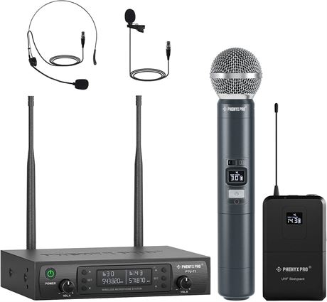 Phenyx Pro Syst me microphone sans fil UHF double, 2x100 canaux, 100 m