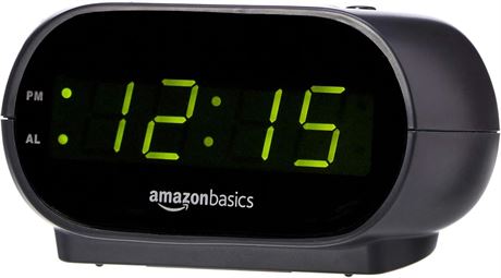 Réveil numérique Amazon Basics LED, ovale, batterie secours, noir