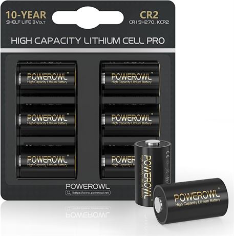 POWEROWL 6-Pack CR2 3V Lithium Batteries, High Capacity Long-Lasting Cells