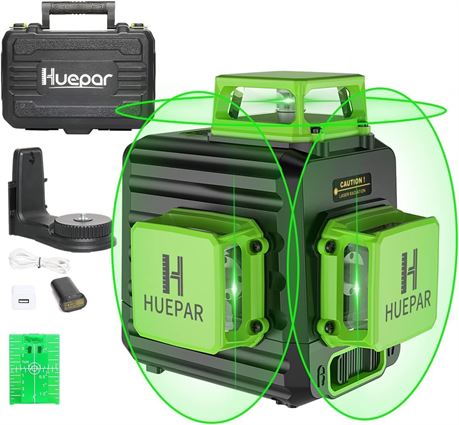 Huepar B03CG 3D Laser Level 360° Self-Leveling Green Beam with Case
