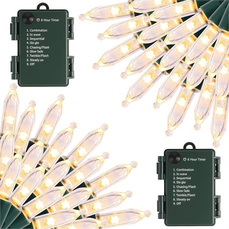 Guirlandes lumineuses de No l   piles, lot de 2 x 9,8 m, 100 LED, 8 modes