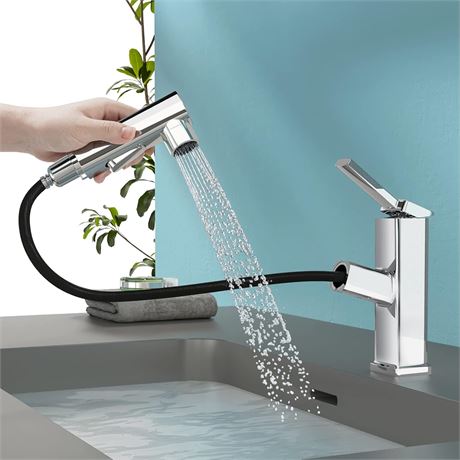 Single Hole Faucet, Single-Handle Pull-Out Faucet, 3 Flow Modes, Chrome