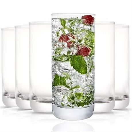 JoyJolt Faye 13oz Highball Glasses Set of 6, Tall Crystal Drinkware
