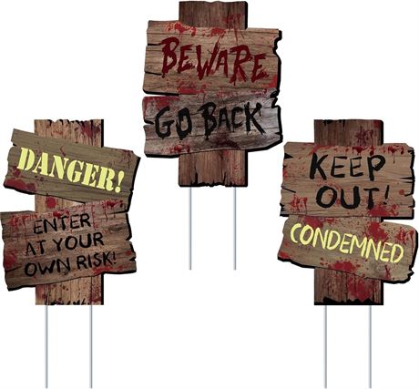 Halloween Yard Signs 3PCS Beware Creepy Warning Outdoor Party Decorations