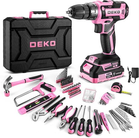 Pink Power Drill Tool Kit Set: 20V Cordless Drill, Driver, Toolbox with Battery