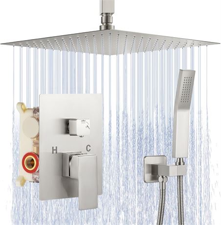 JOMEOO 12-Inch Ceiling Shower System with Rain Head & Handheld Brushed Nickel