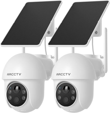 ARCCTV Solar Outdoor Cameras, 4MP 360  View, Battery Powered, 2 Pack