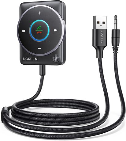 UGREEN Bluetooth 5.4 Car Adapter Aux Receiver with Mic Hands-Free Dual Device
